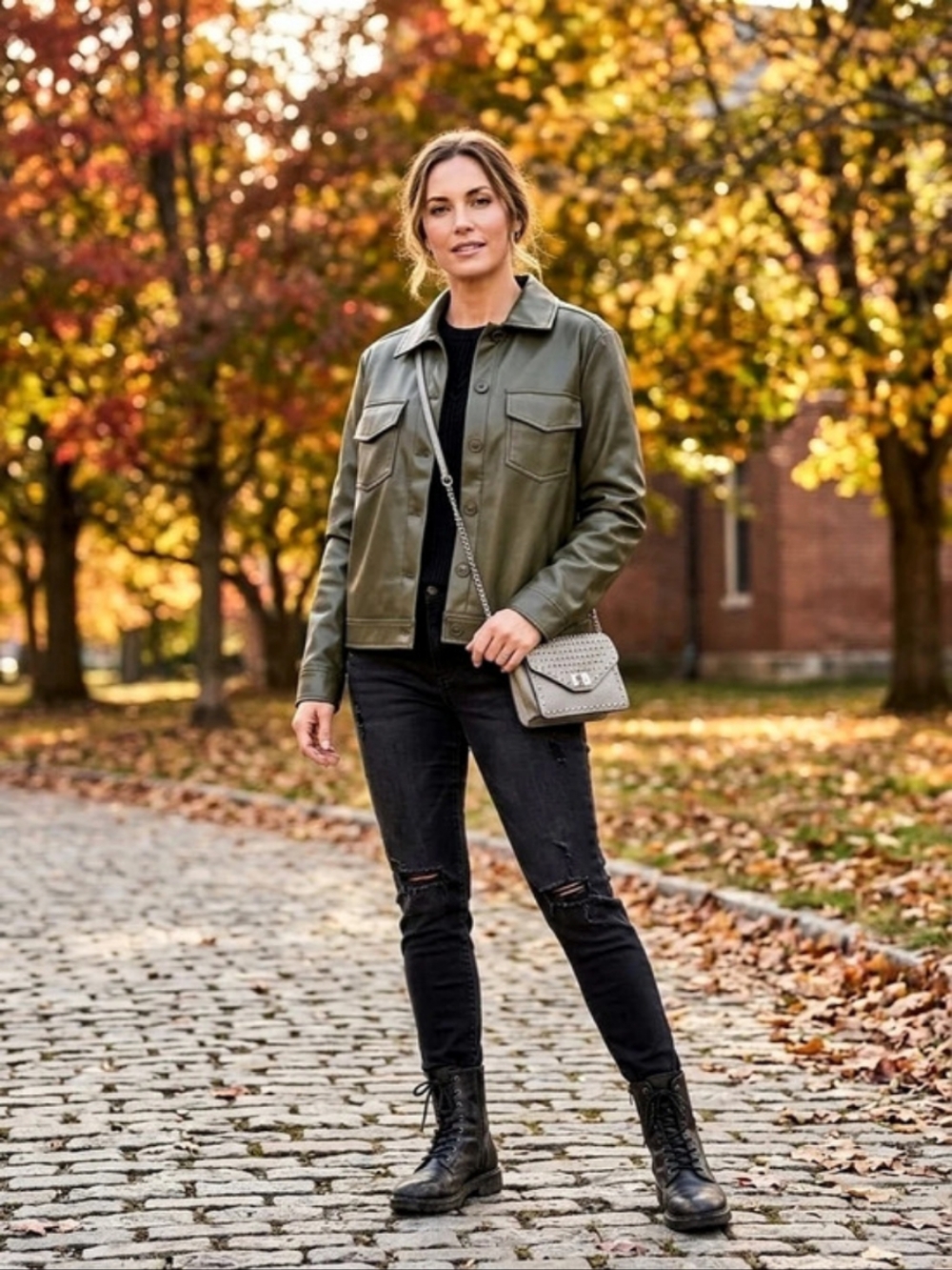 Chico's Faux-Leather Jacket Olive Size 2